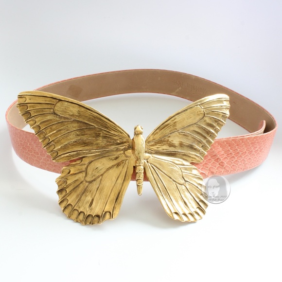Christopher Ross Butterfly Belt Buckle Massive 8in L with Snakeskin Strap 1980s - Picture 4 of 16